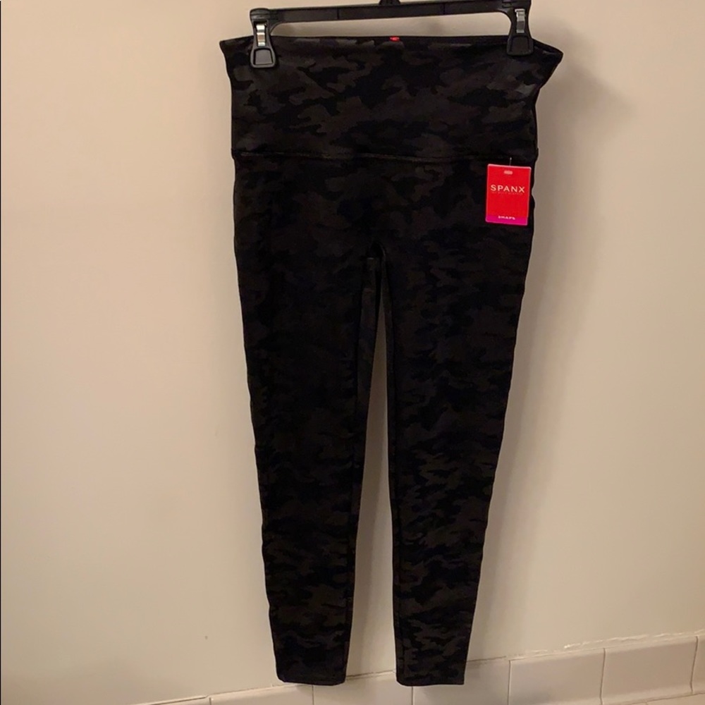 Spanx camo faux leather shape leggings